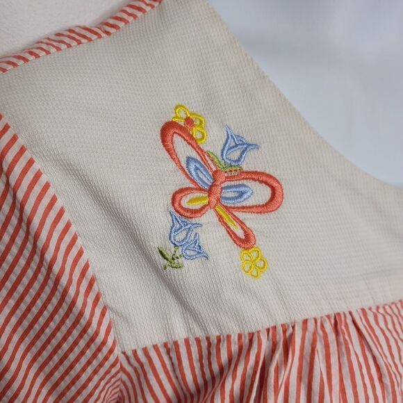 VINTAGE 90s housecoat dress red striped with embroidered butterfly XL - Picture 3 of 8